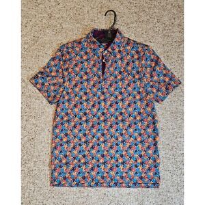 Good Good Golf Mens Small Floral Performance Polo Shirt Multicolor Short Sleeve